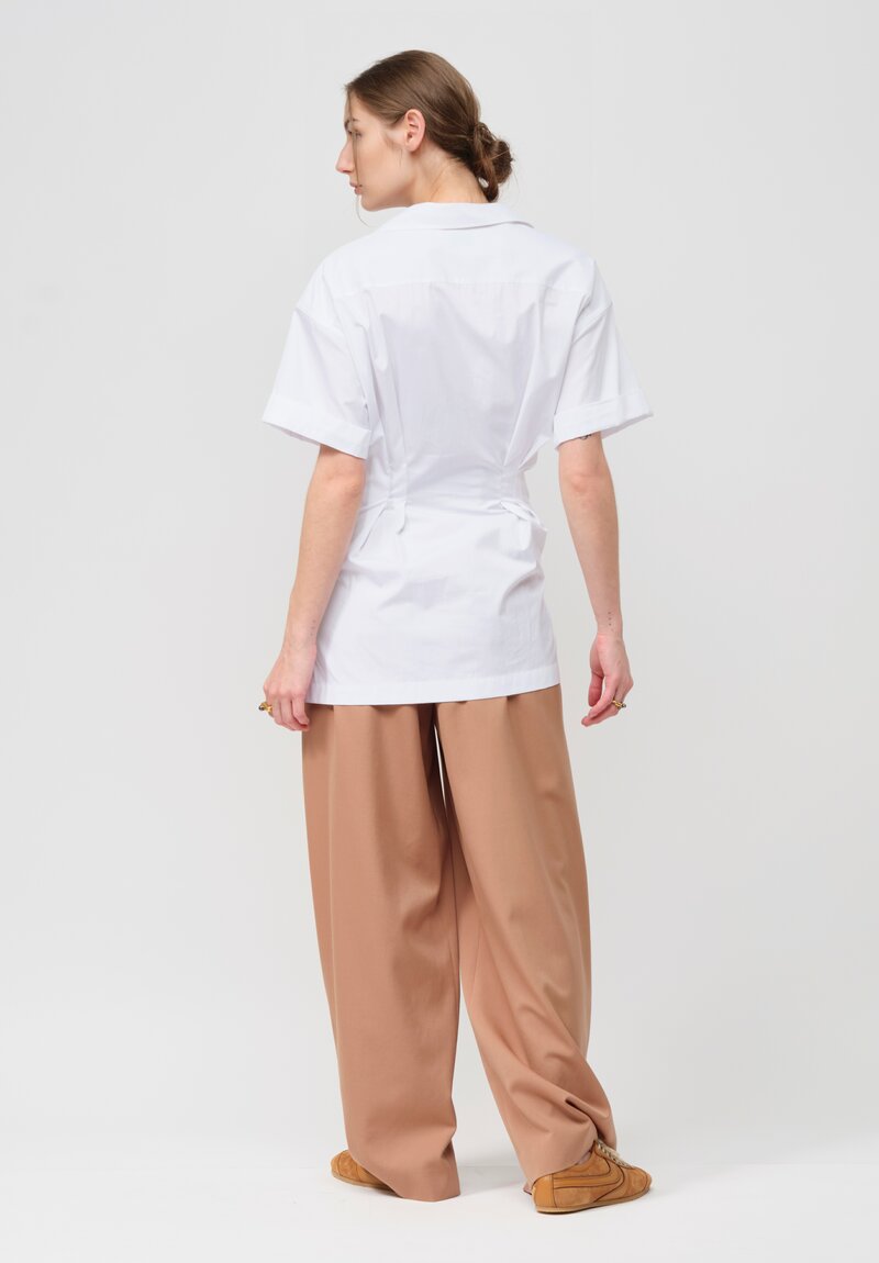 Dries Van Noten Wool Wide Leg Podium Pants in Camel Brown