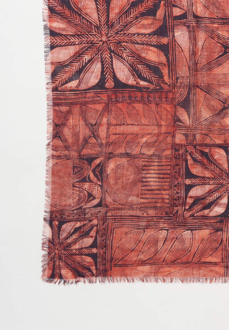 Alonpi Cashmere Square Printed Scarf in Botanical Brown & Red	