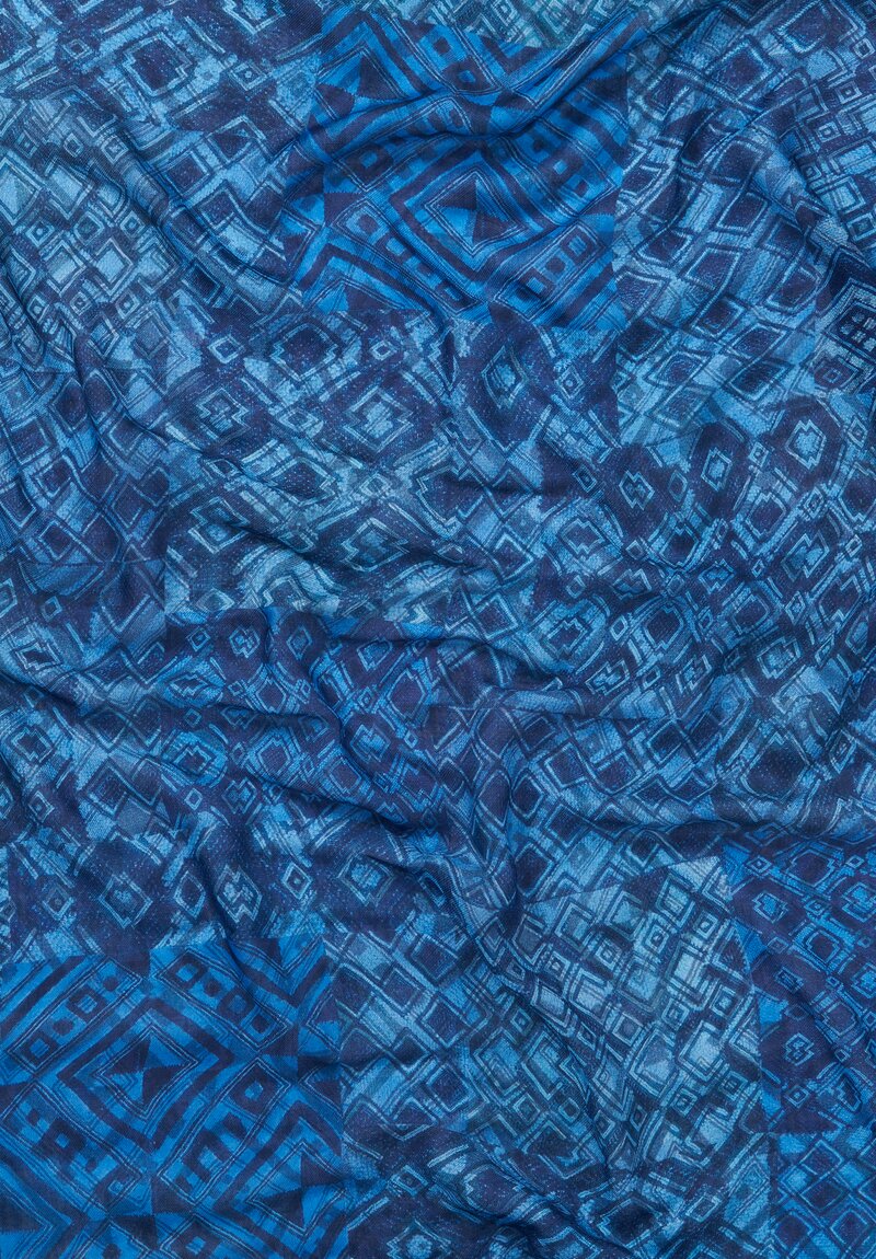 Alonpi Cashmere Square Printed Scarf in Cobalt Blue	