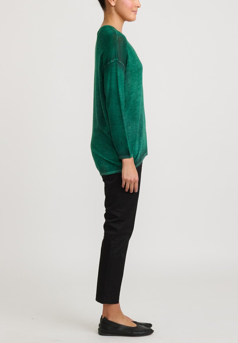 Avant Toi Cashmere & Silk Hand Painted Maglia V-Neck Sweater in Nero, Smeraldo Green