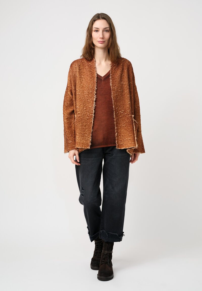 Avant Toi Cashmere & Silk Hand-Painted V-Neck Sweater in Nero Alchechengi Orange	