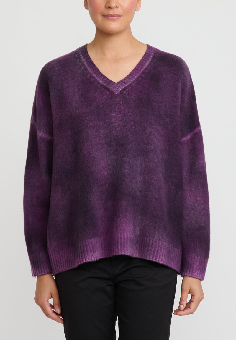 Avant Toi Brushed Cashmere Maglia V-Neck Sweater in Nero, Orchid