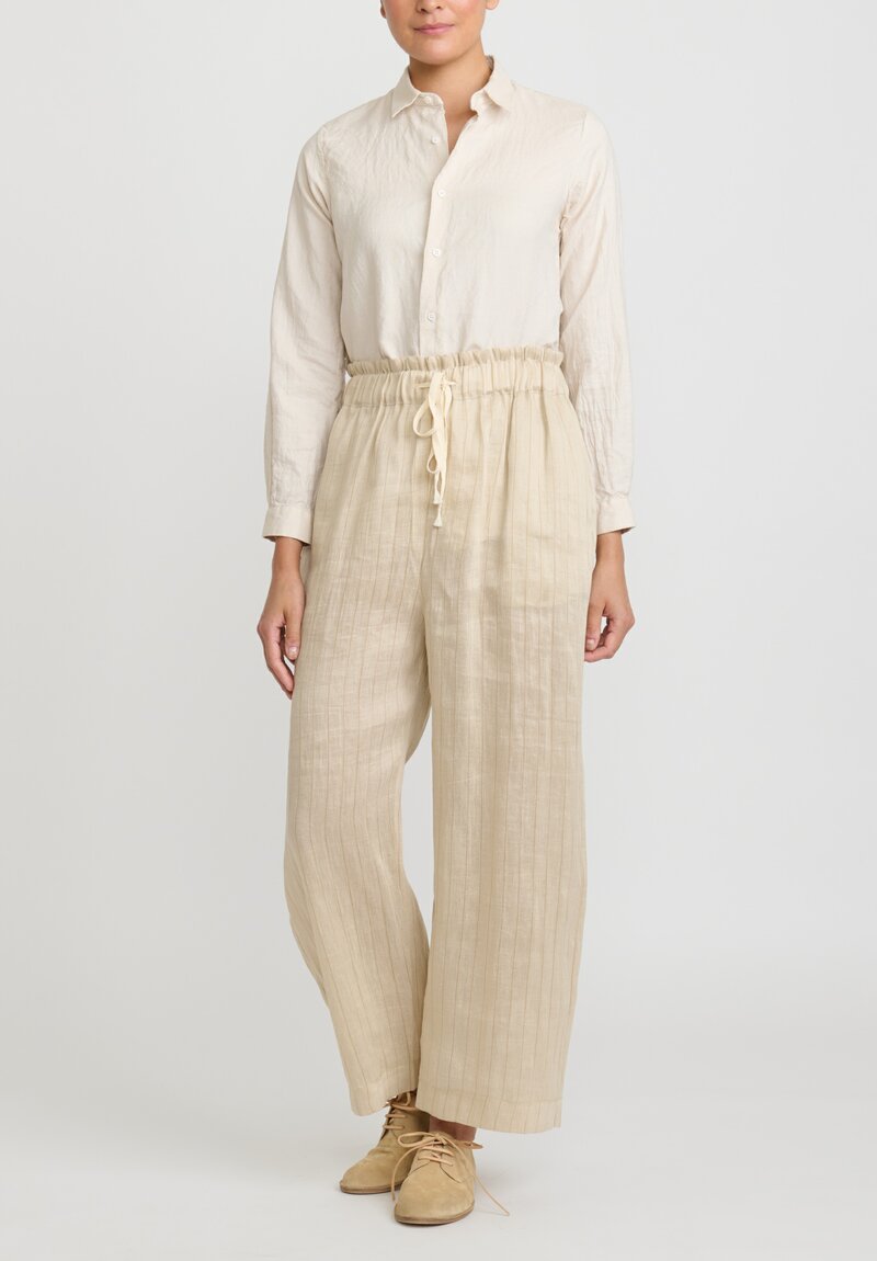 A Tentative Atelier Hemp Linen Stripe Elastic Waist Pants	