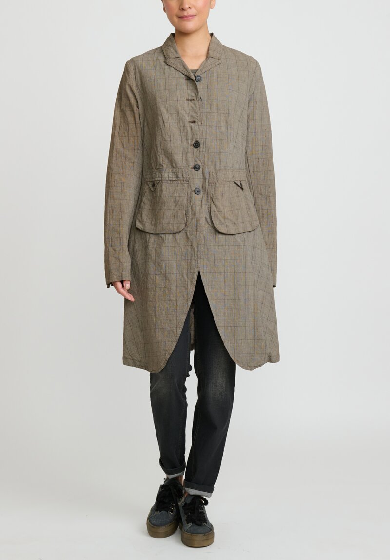 Rundholz Cotton & Linen Flared Plaid Jacket in Natural and Black Plaid	