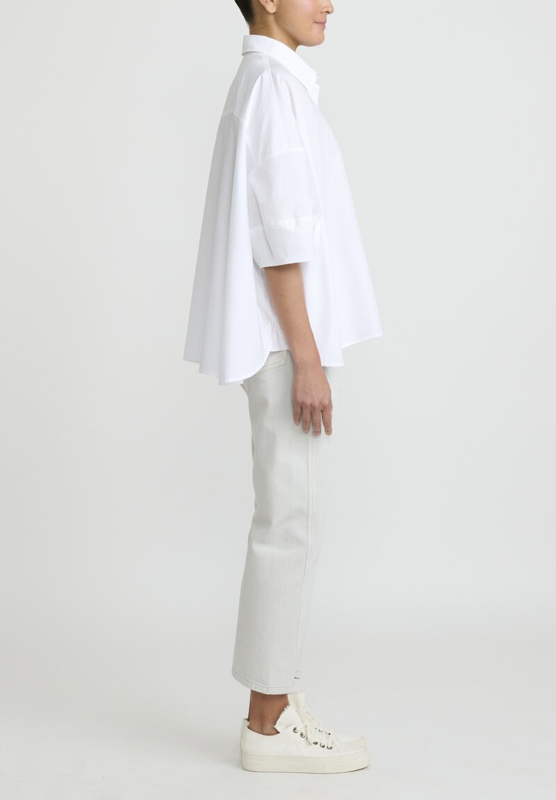 Rundholz Cotton Oversized A-Line Cropped Shirt in White	