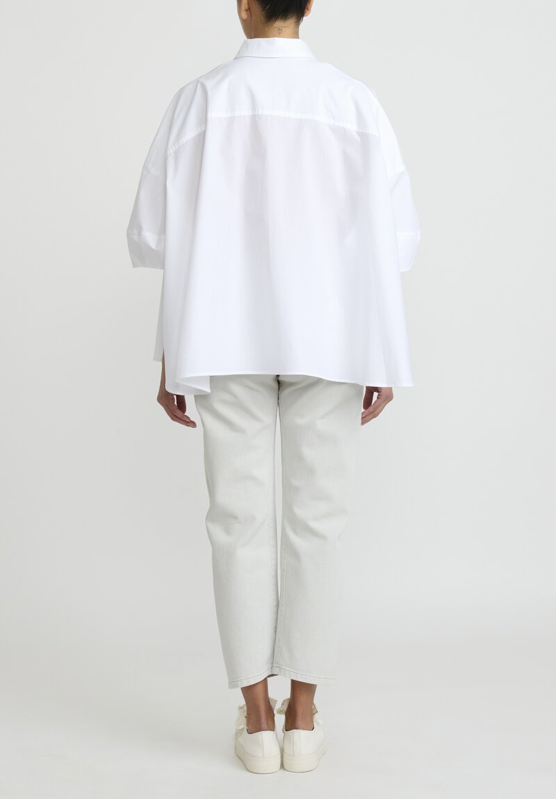 Rundholz Cotton Oversized A-Line Cropped Shirt in White	
