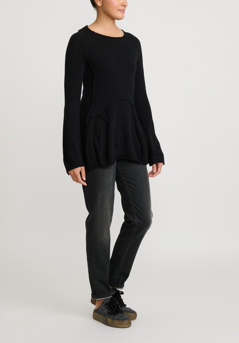 Rundholz Cashmere Long Sleeve Tulip Sweater in Black	