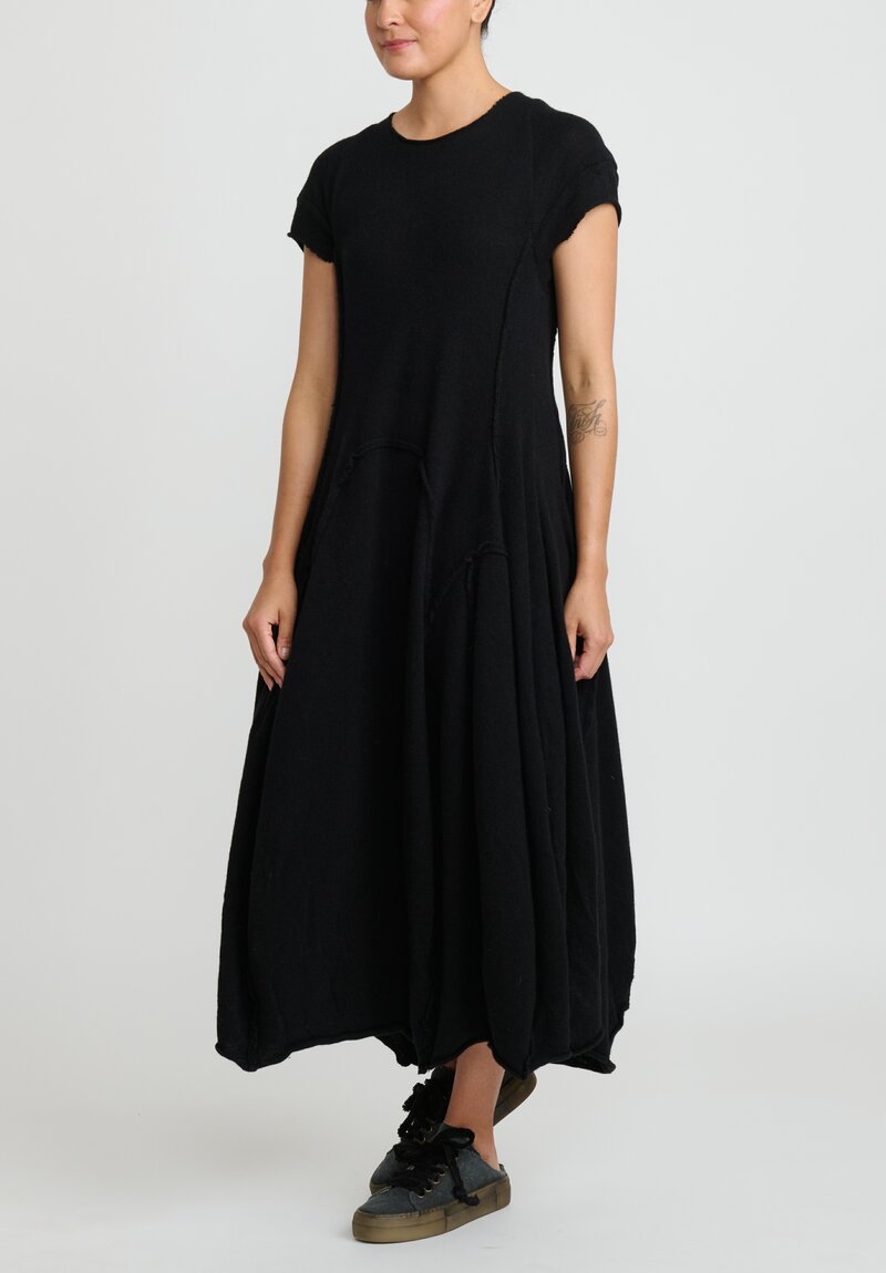 Rundholz Cashmere Short Sleeve Tulip Dress in Black	