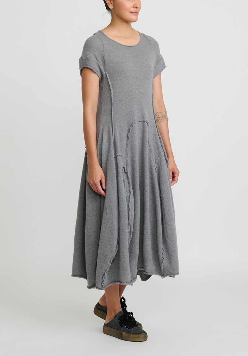 Rundholz Cashmere Short Sleeve Tulip Dress in Ash Grey	