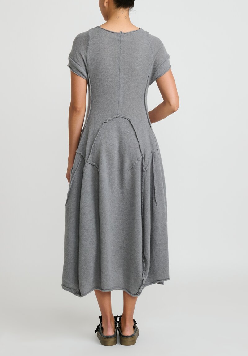 Rundholz Cashmere Short Sleeve Tulip Dress in Ash Grey	