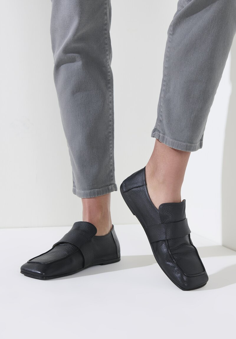 Marsell Leather Spatolona Square Toe Loafer in Black