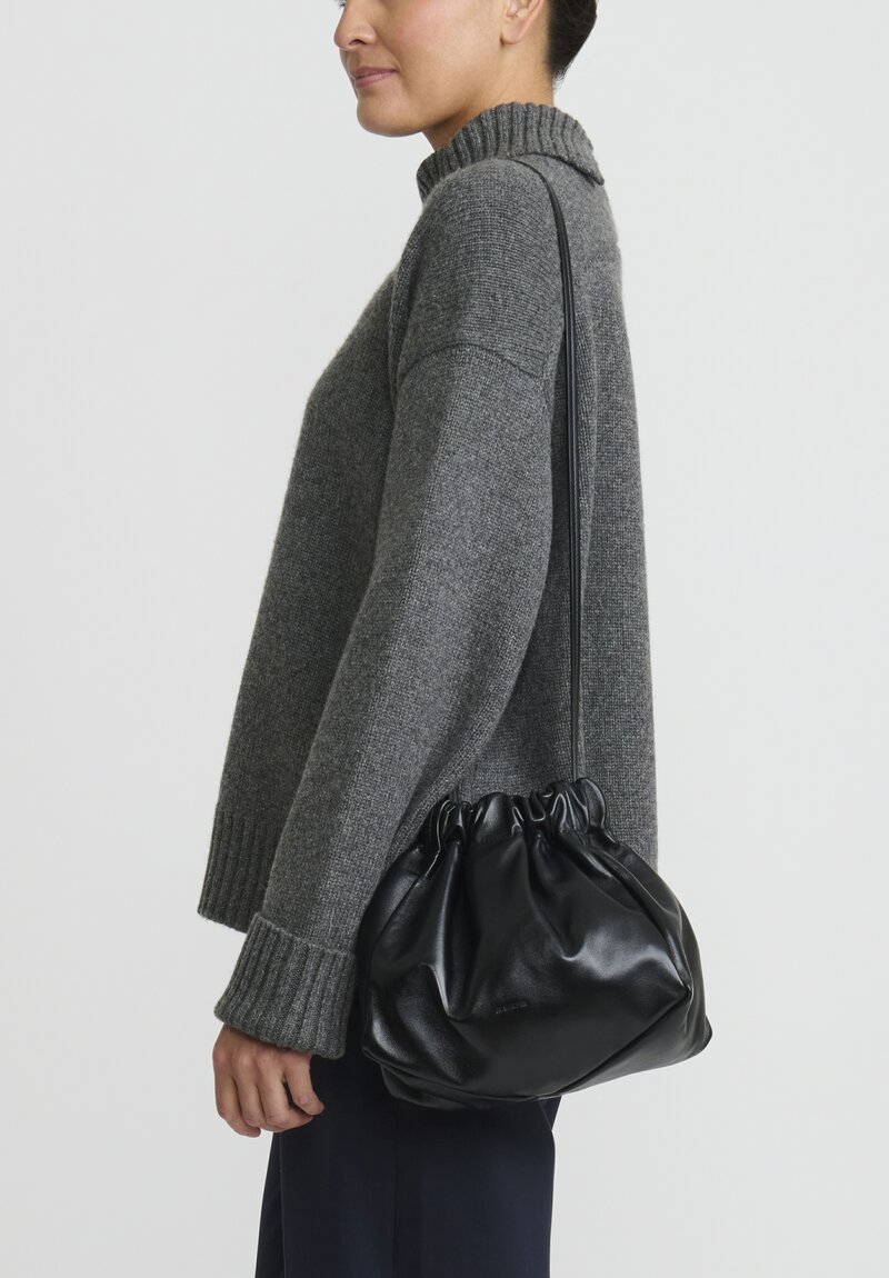 Jil Sander Nappa Leather Scrunch Clutch and Shoulder Bag in Black
