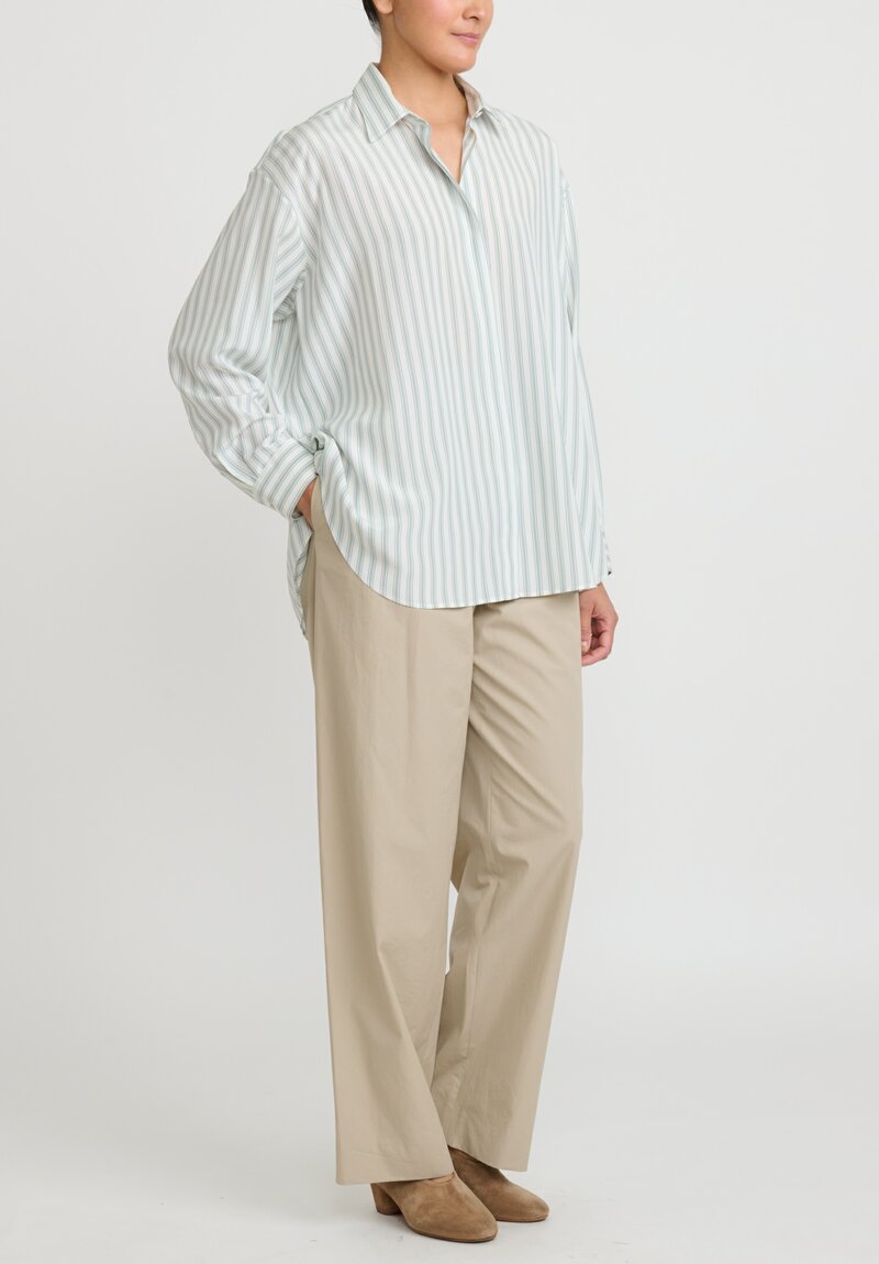 The Row Silk Sisca Shirt in Blue Green Stripes Santa Fe Dry