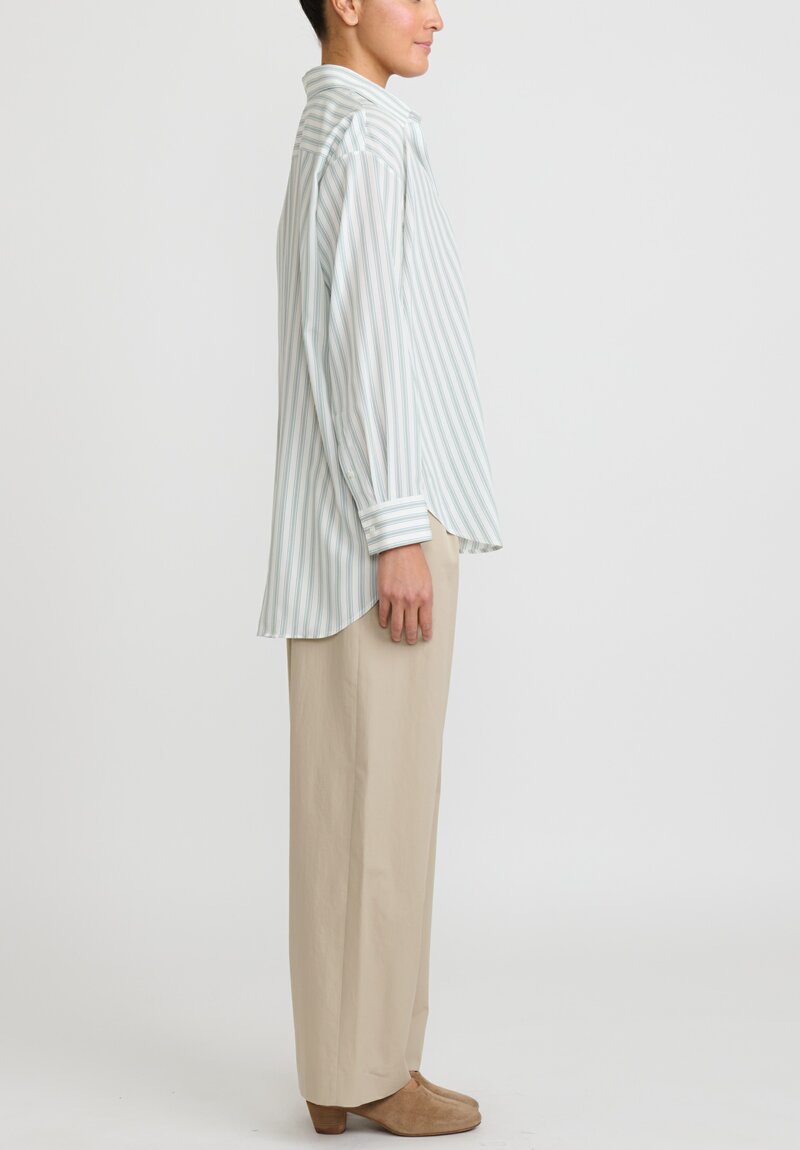 The Row Silk Sisca Shirt in Blue Green Stripes Santa Fe Dry