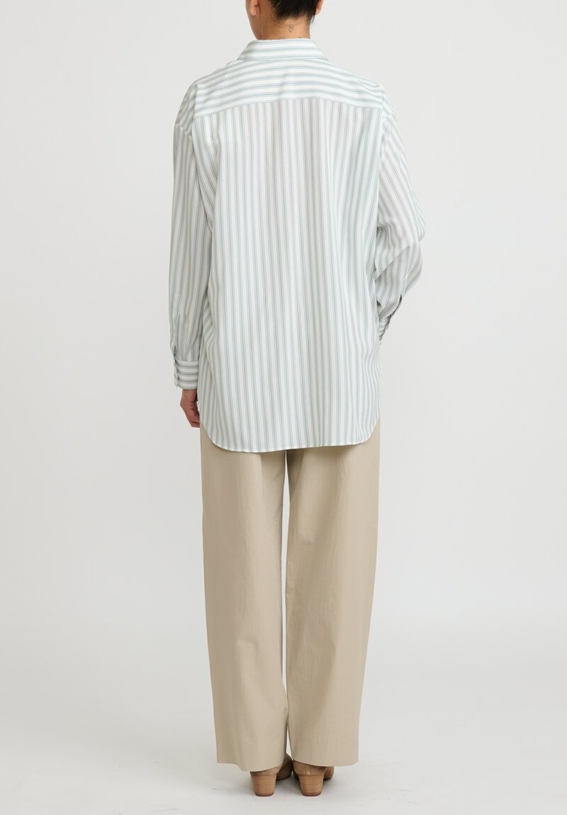 The Row Silk Sisca Shirt in Blue Green Stripes Santa Fe Dry