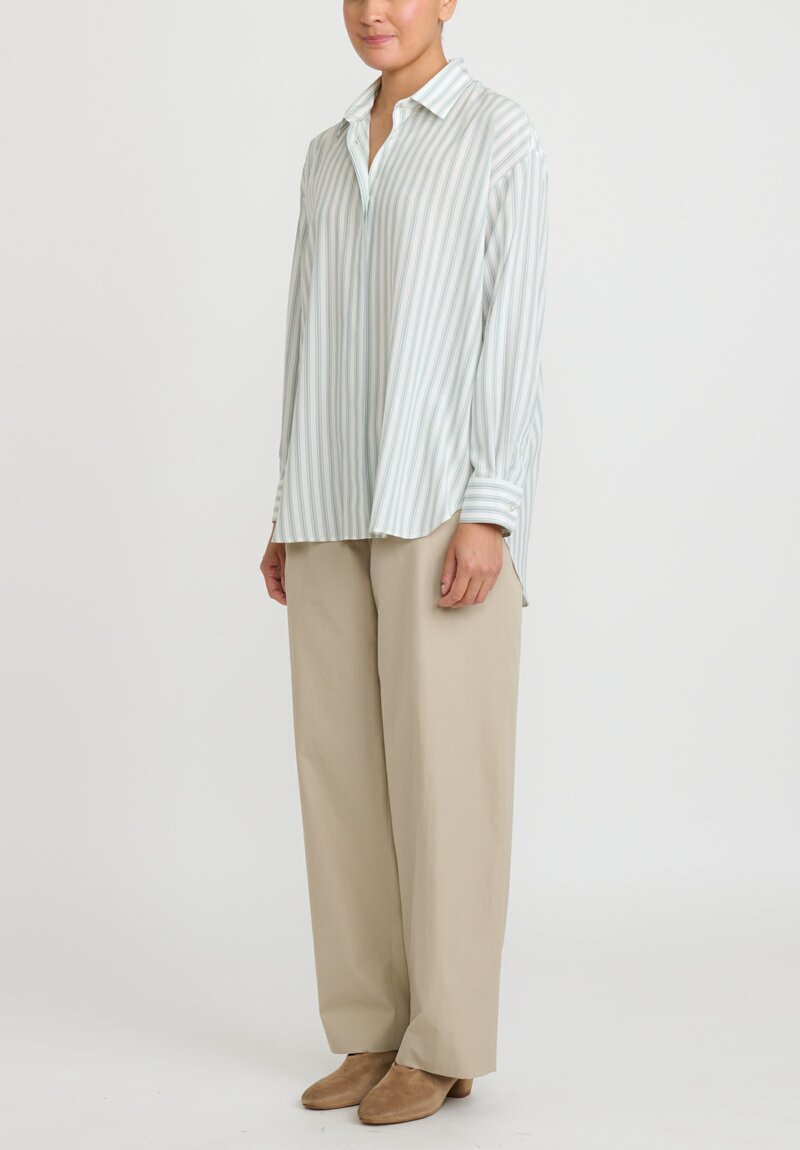 The Row Silk Sisca Shirt in Blue & Green Stripes | Santa Fe Dry