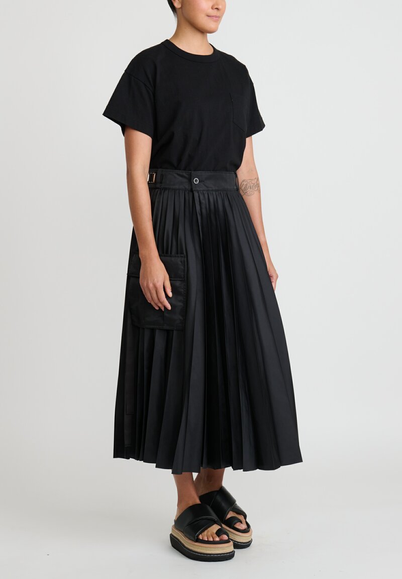 Sacai Pleated Wrap Skirt in Black	
