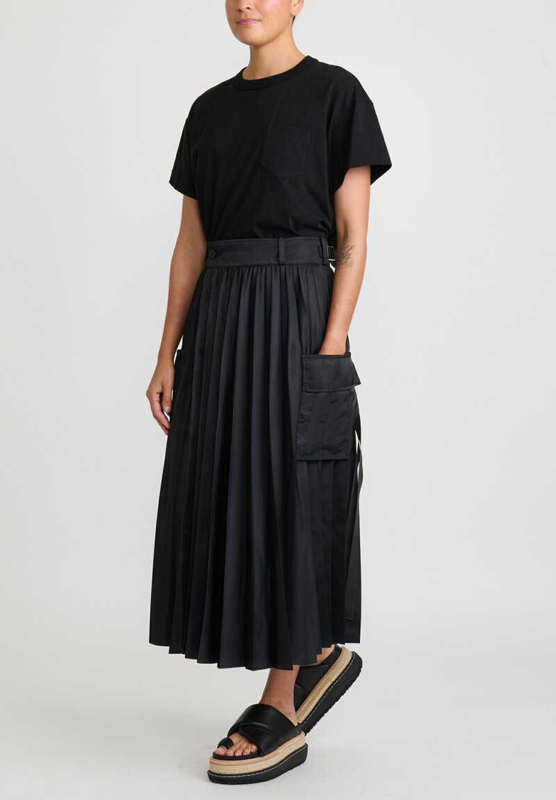 Sacai Pleated Wrap Skirt in Black	