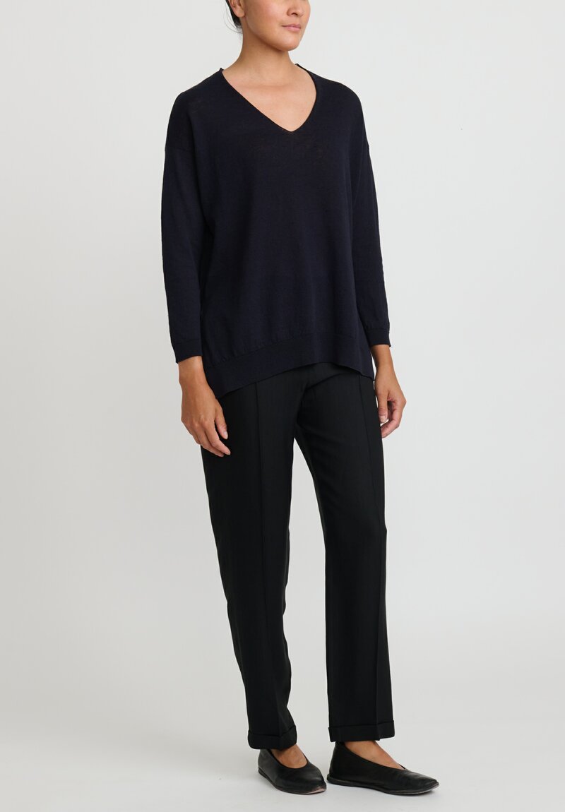 Antonelli Linen & Cotton Gates V-Neck Sweater in Black