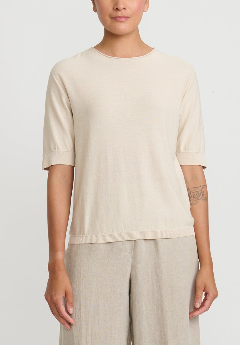 Antonelli Cotton Short Sleeve Platone Sweater in Off White Natural