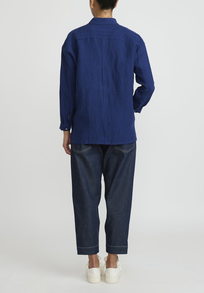 Toogood Linen Draughtsman Shirt in Blue & Black Check | Santa Fe 