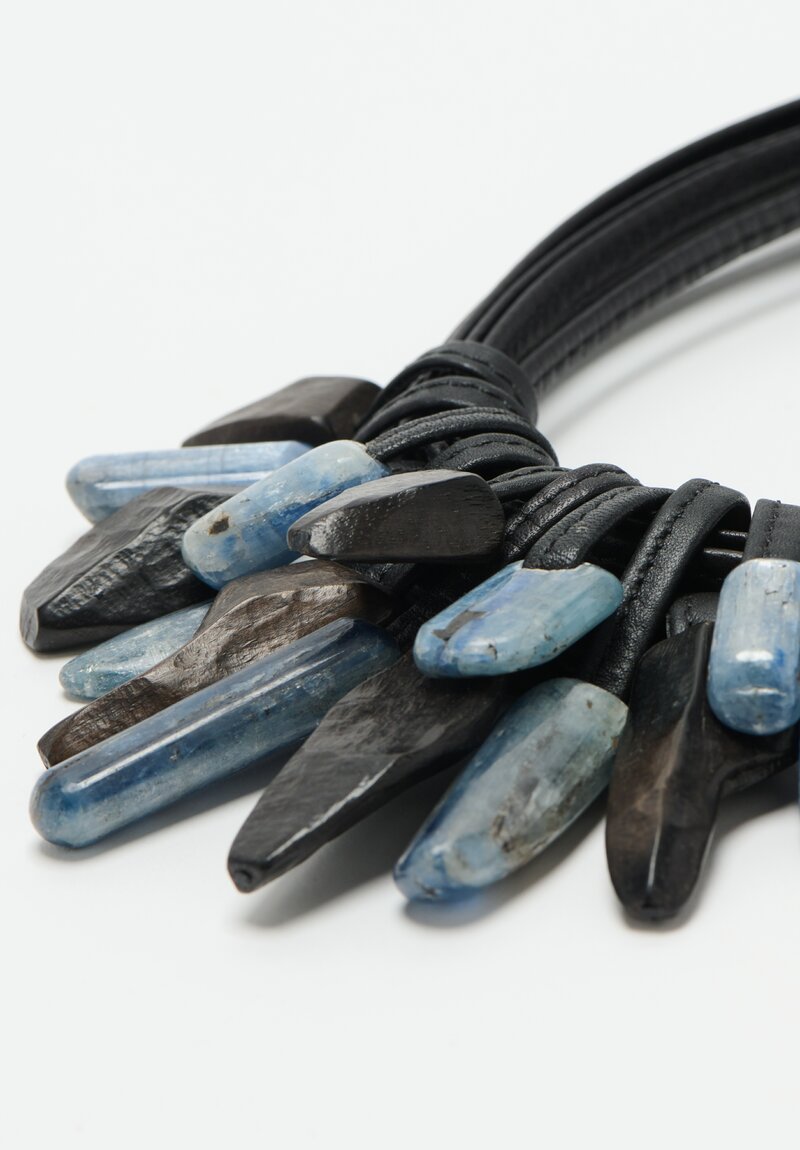 Monies Ebony, Kyanite and Leather 10-Strand Necklace	