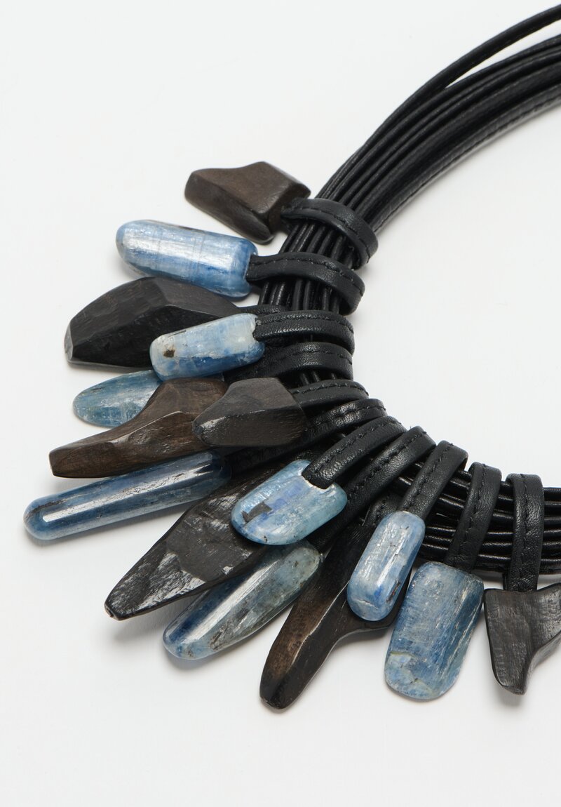 Monies Ebony, Kyanite and Leather 10-Strand Necklace	