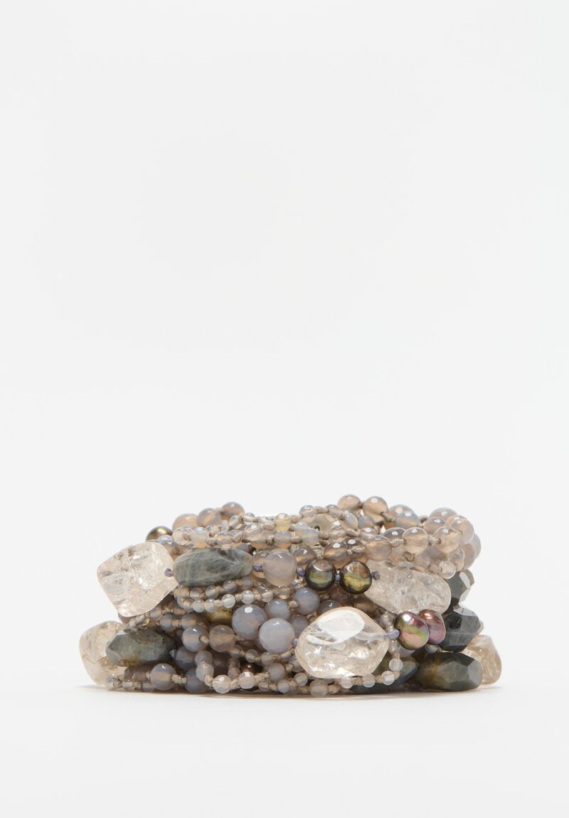 Monies Diamond Quartz, Agate, Freshwater Pearl and Labradorite Bracelet 6.5 in	