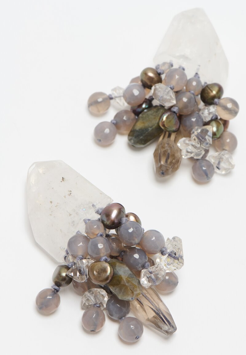 Monies Mountain Crystal, Diamond Quartz, Pearl, Labradorite and Topaz Earrings Grey	