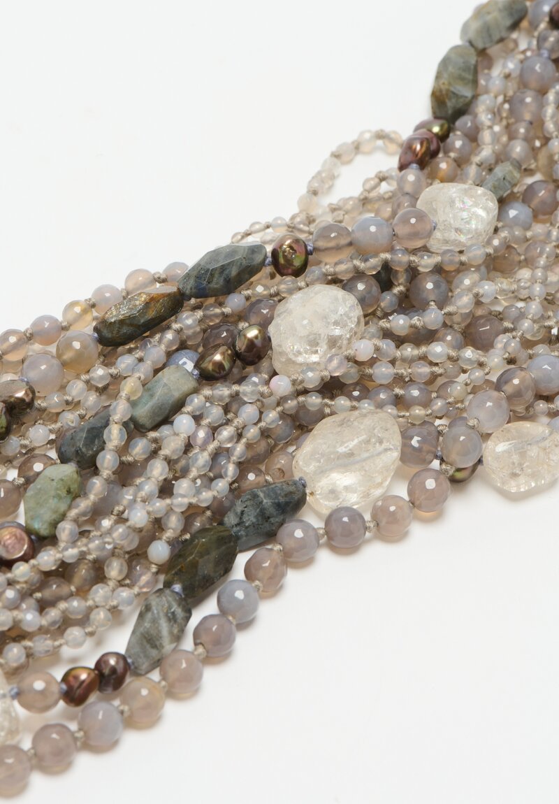 Monies Silver, Diamond Quartz, Agate, Pearl and Labradorite 26-Strand Necklace 17 in.	