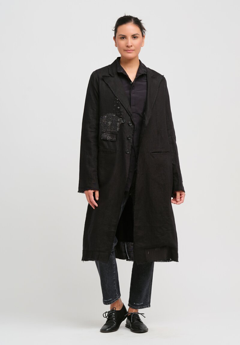 Umit Unal Linen Long Duster Jacket in Black	