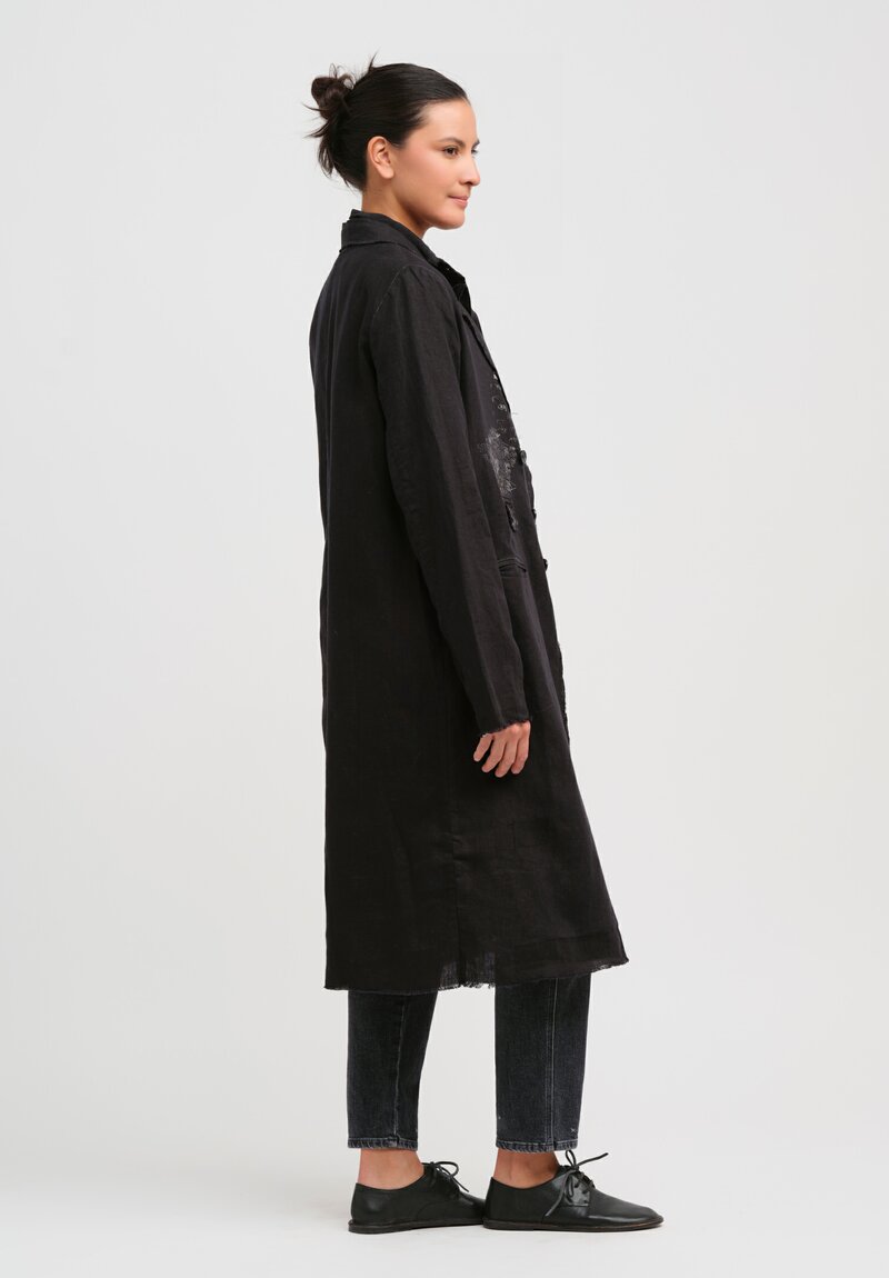 Umit Unal Linen Long Duster Jacket in Black	