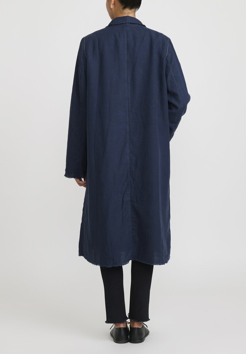 Umit Unal Linen Long Duster Jacket in Navy Blue	