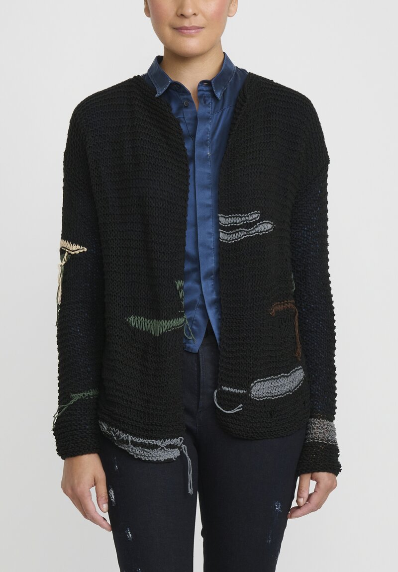 Umit Unal Hand-Knit Cotton Looseweave Cardigan in Black