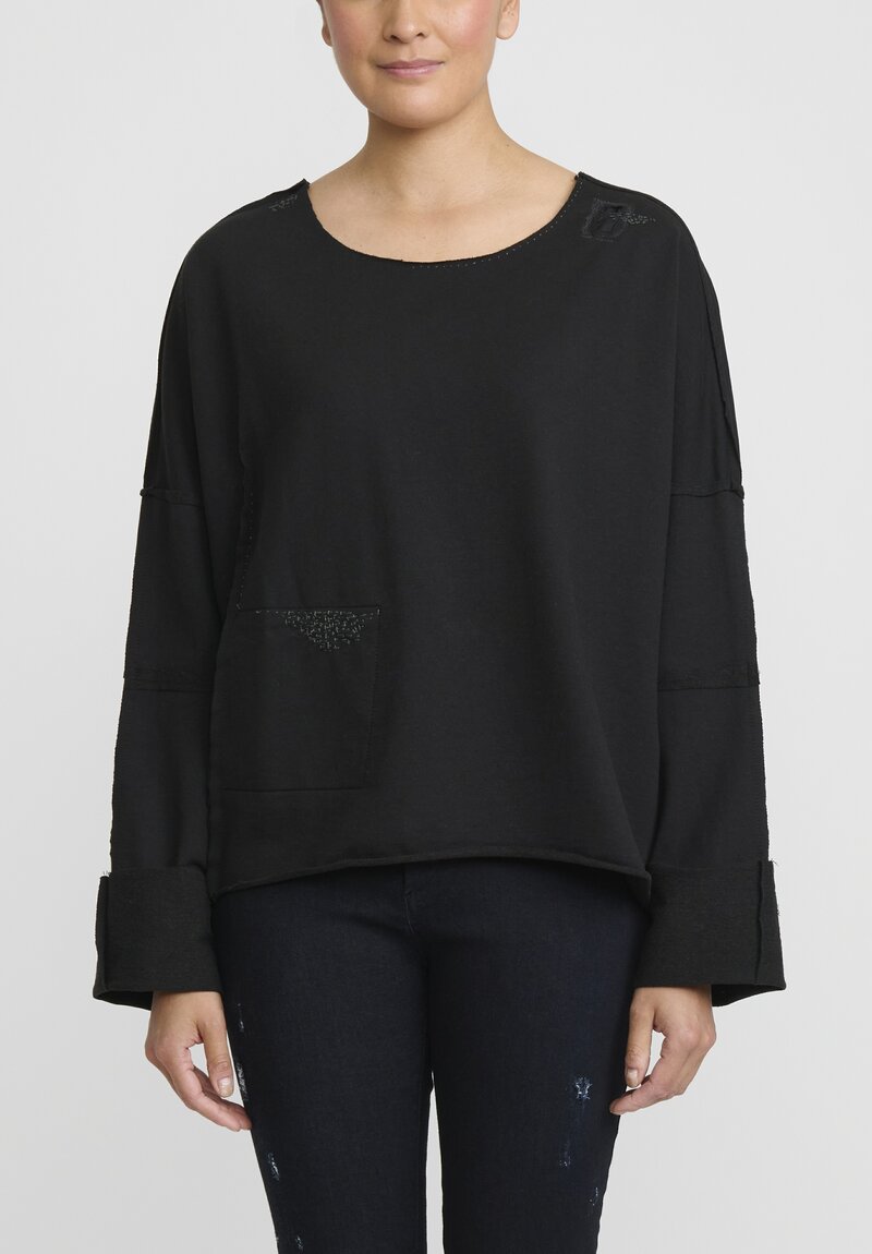 Umit Unal French Terry Cotton Top in Black	