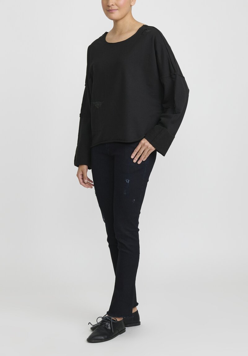 Umit Unal French Terry Cotton Top in Black	