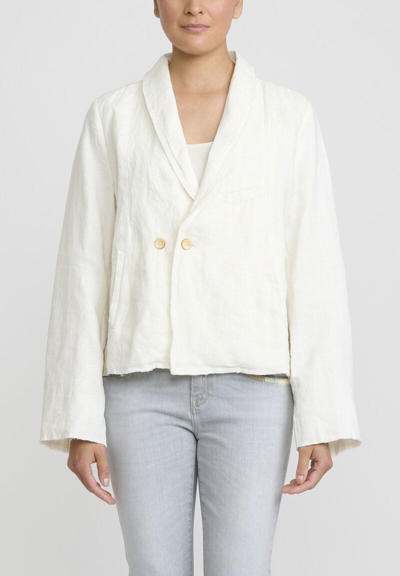 Umit Unal Linen Oversized Shawl Lapel Jacket in Off White
