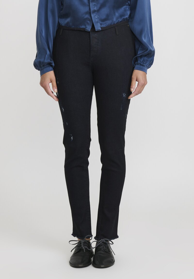 Umit Unal Cotton Denim Distressed Skinny Jeans in Black