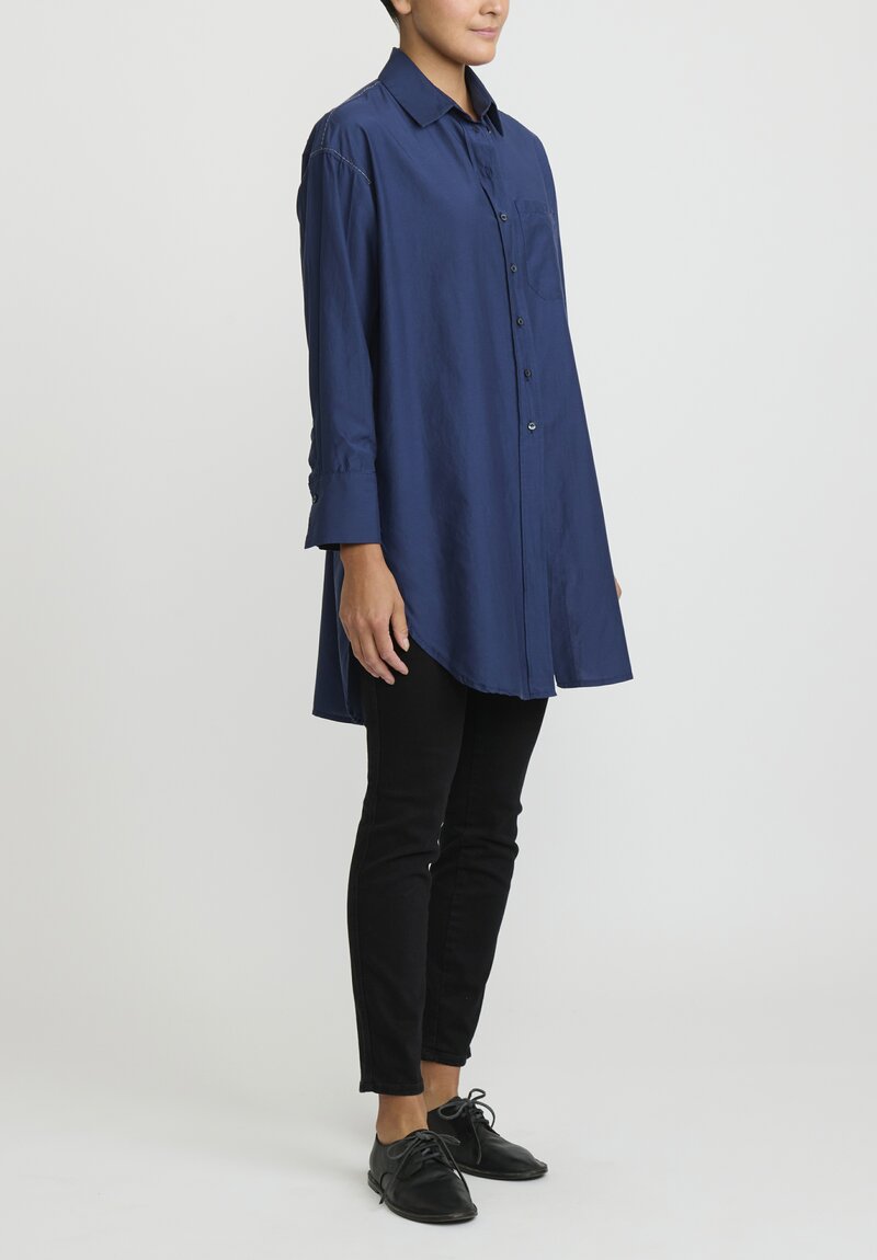 Umit Unal Cotton Long Asymmetric Side-Slit Shirt in Blue