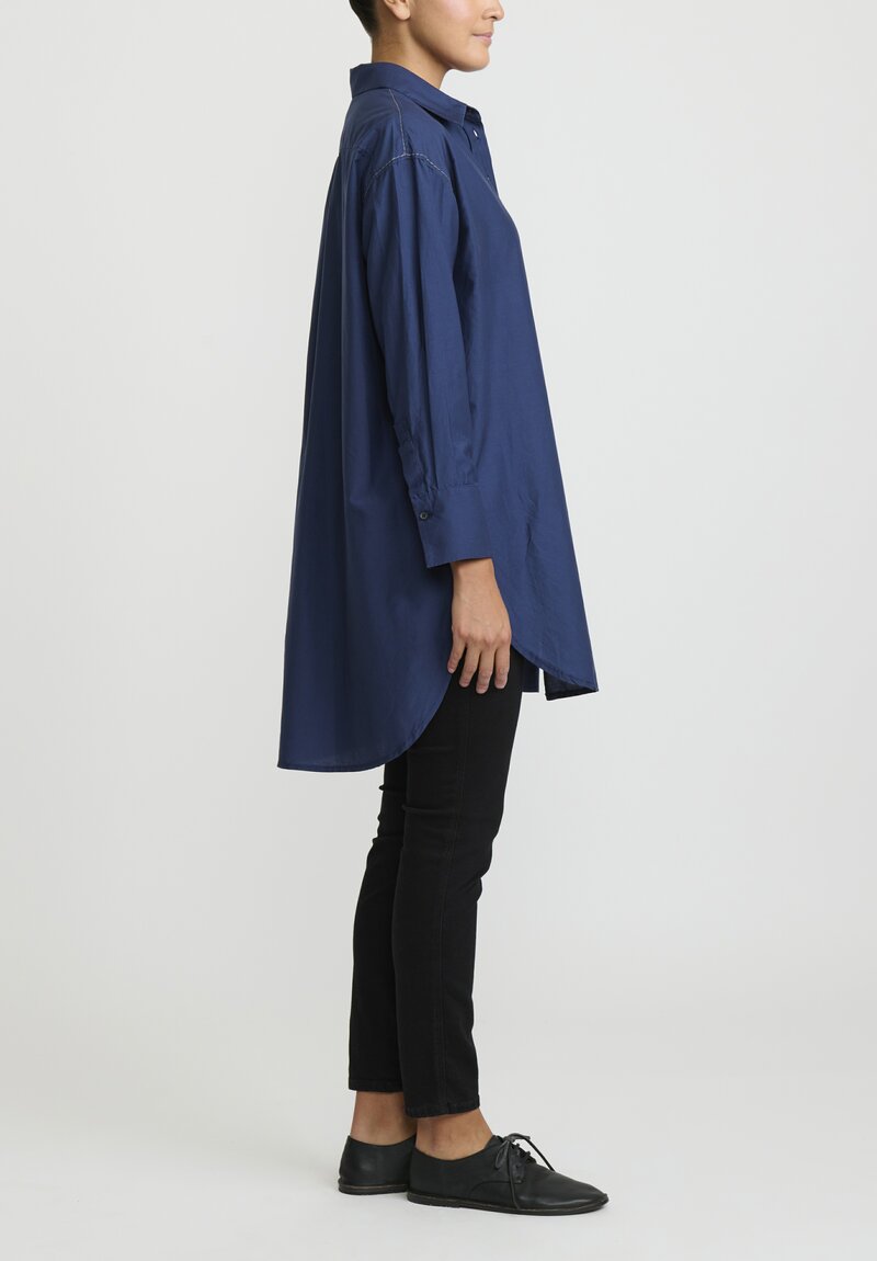 Umit Unal Cotton Long Asymmetric Side-Slit Shirt in Blue