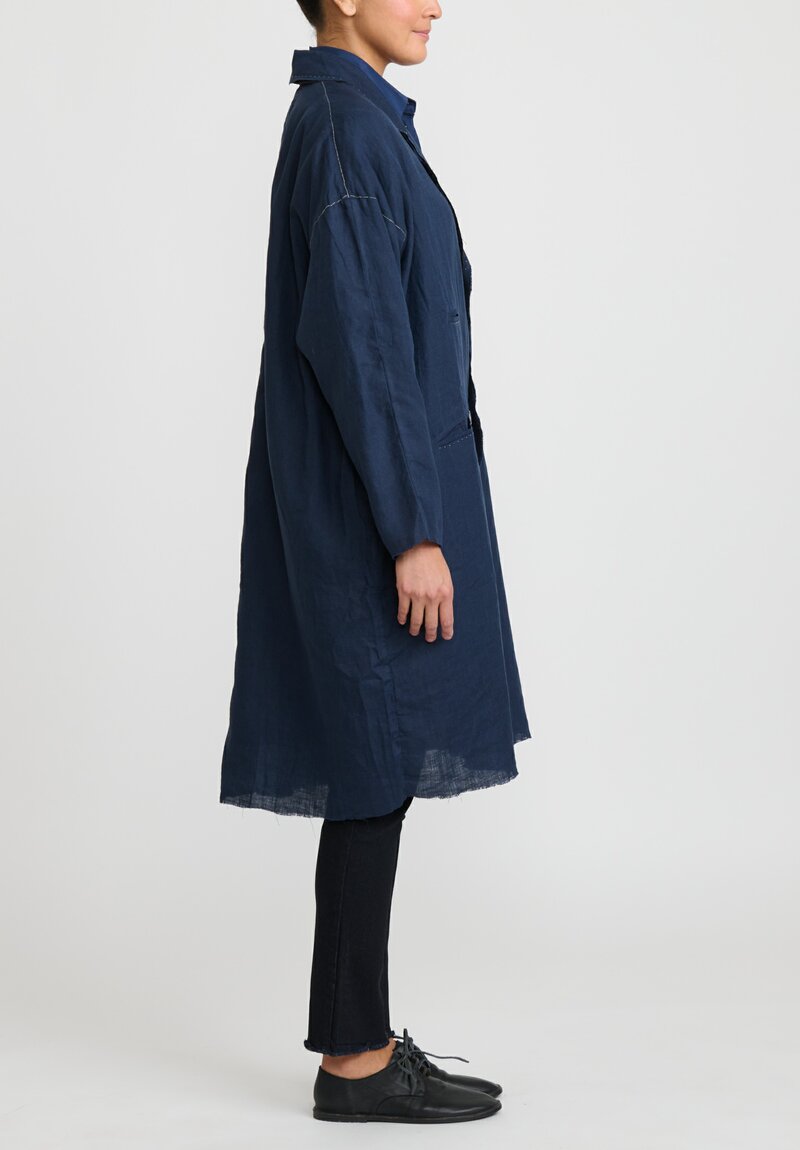 Umit Unal Linen Long Oversized Jacket in Indigo Blue