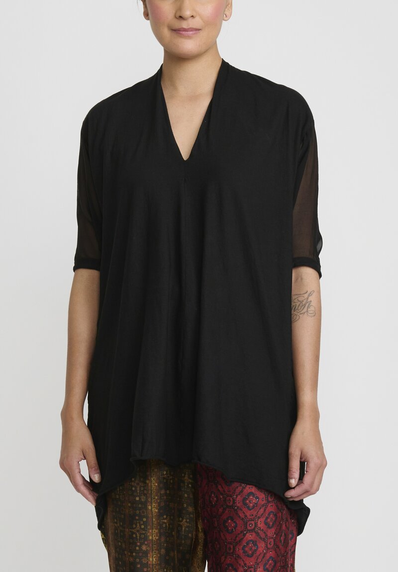 Masnada Silk Gathered Sleeve T-Shirt in Black
