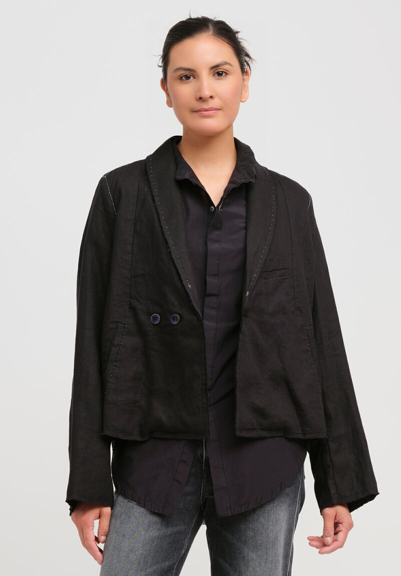 Umit Unal Linen Oversized Shawl Lapel Jacket in Black	