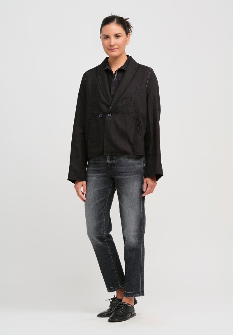 Umit Unal Linen Oversized Shawl Lapel Jacket in Black	