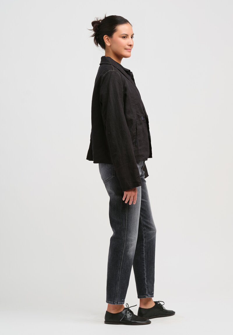 Umit Unal Linen Oversized Shawl Lapel Jacket in Black	