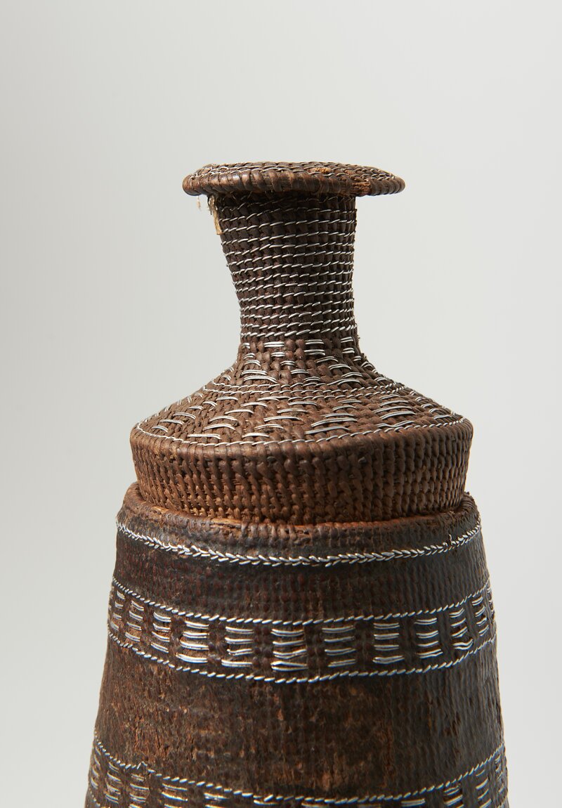 Vintage Woven Cho Cho Basket with Wire Work from the Borana People of Southern Ethiopia	