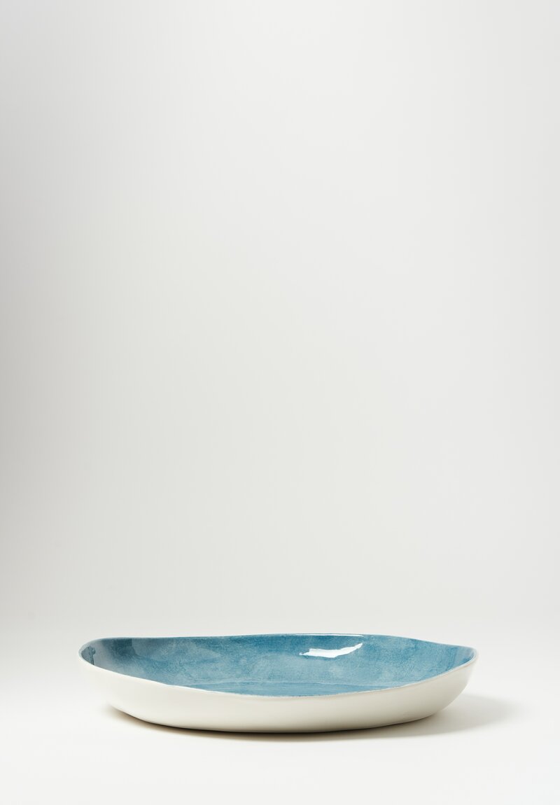 Stamperia Bertozzi Handmade Porcelain Solid Interior Shallow Serving Bowl Azzurro Blue	
