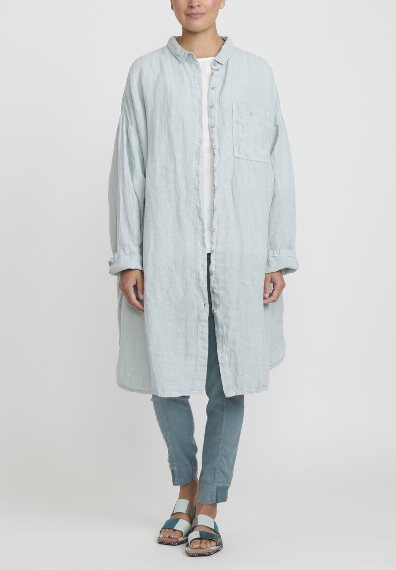 Rundholz Black Label Linen Oversized Button Up Tunic in Ice Blue