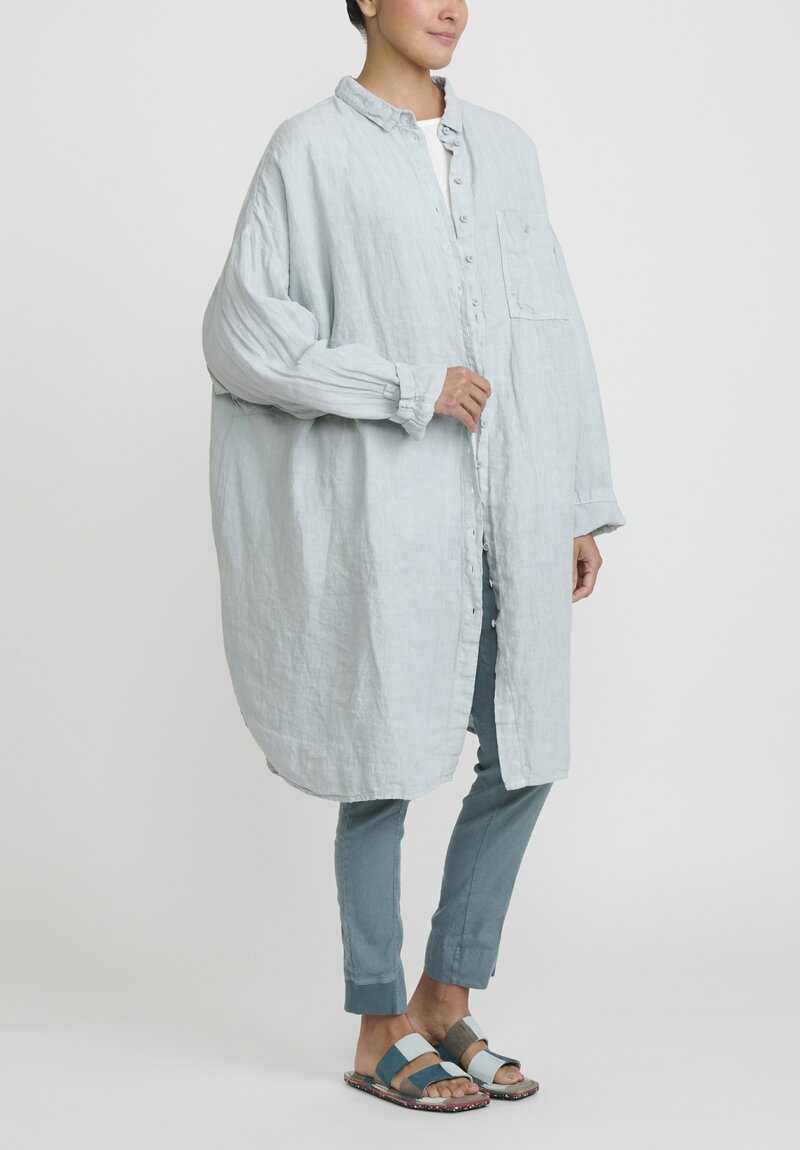 Rundholz Black Label Linen Oversized Button Up Tunic in Ice Blue