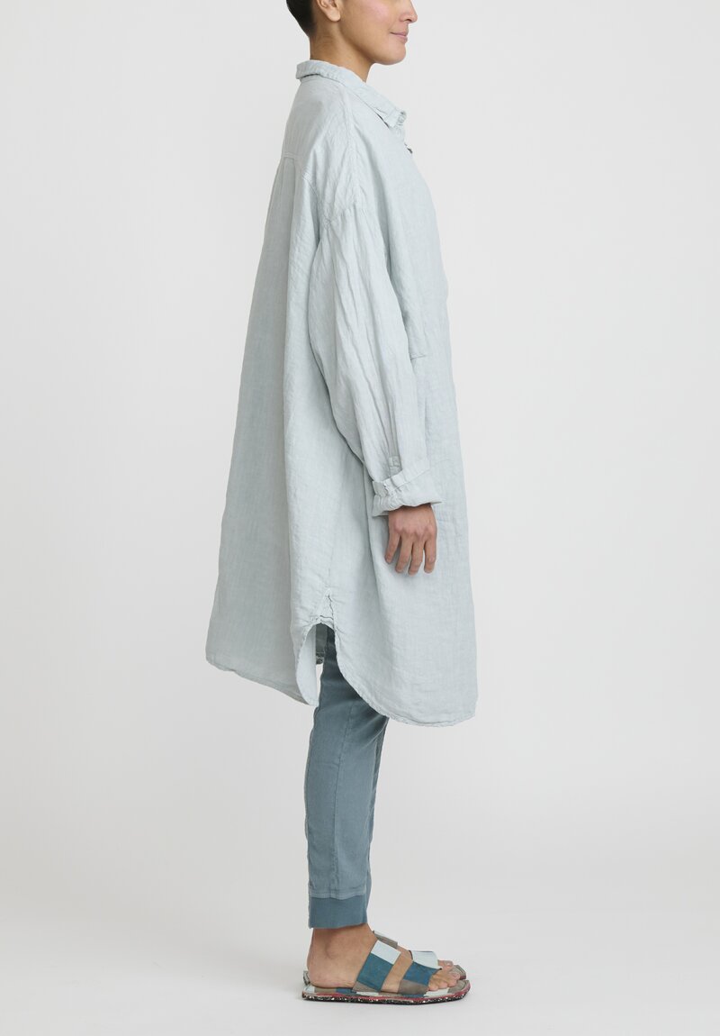 Rundholz Black Label Linen Oversized Button Up Tunic in Ice Blue